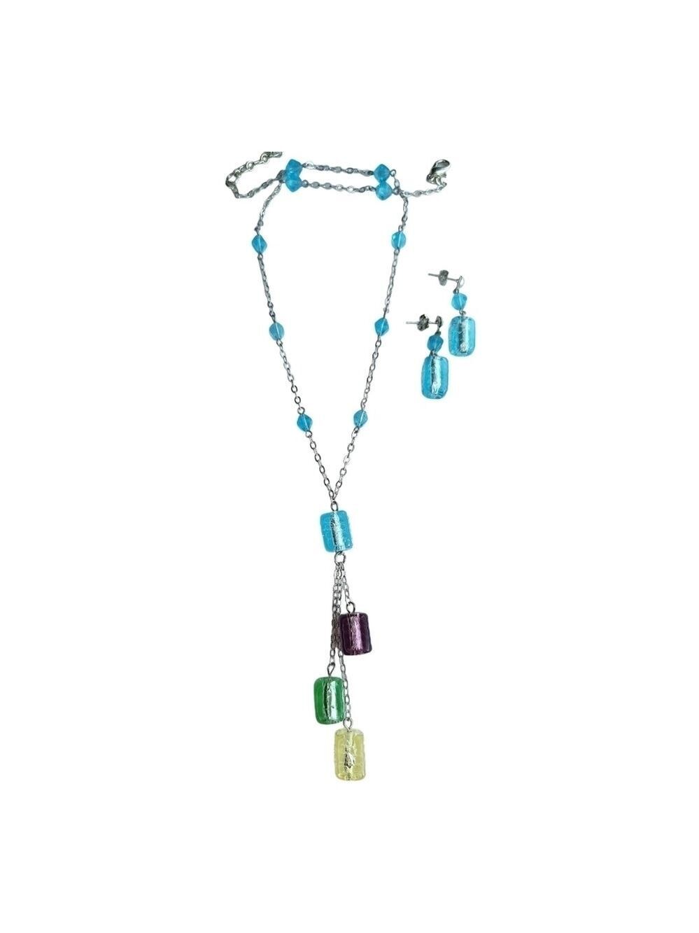 Murano Multi Colour Bead necklace earring set
